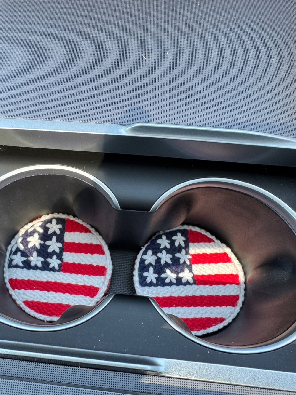 Patriotic American Flag Crochet Car Cup Holder Inserts - 4 of July